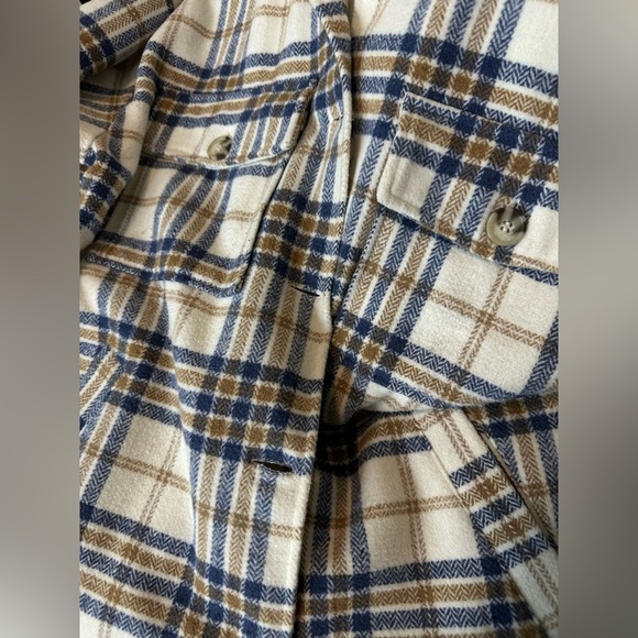 Angel Kiss Women’s Plaid Shacket M – White Brown Blue Flannel Button Down jacket - Picture 6 of 6